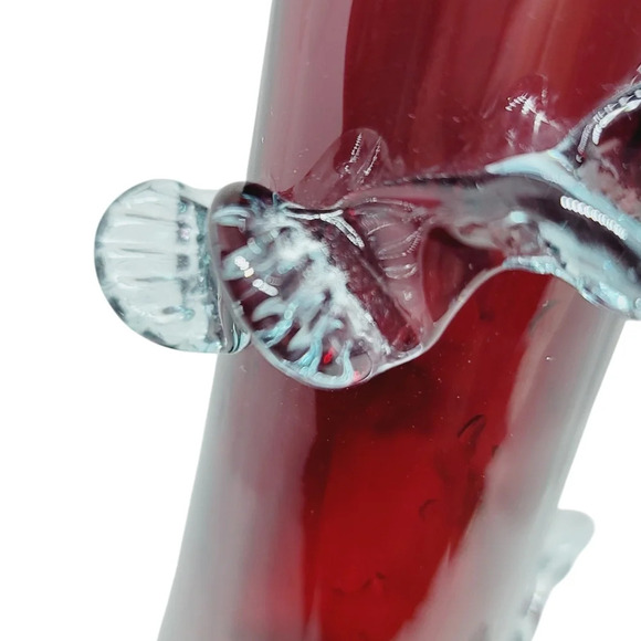 Vintage Cranberry Victorian Art Glass  Vase With Light Blue Applied Rigaree - Picture 4 of 10